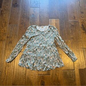 tribal tiered long sleeve top - leaf design